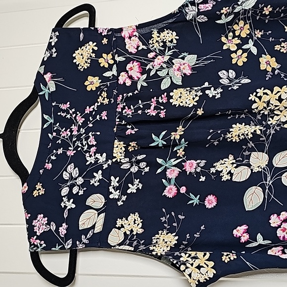 Vintage NY&Co M Soho blouse navy blue/floral button down tank blouse - Picture 8 of 9